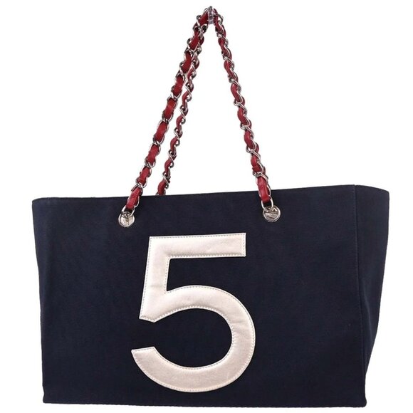 Chanel Navy Silver Canvas No.5 Choco Bar Tote Handbag - Picture 10 of 10